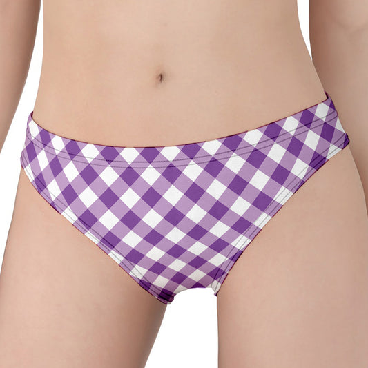 Violet And White Gingham Pattern Print Women's Panties