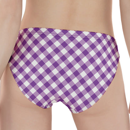 Violet And White Gingham Pattern Print Women's Panties