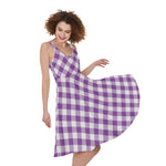 Violet And White Gingham Pattern Print Women's Sleeveless Dress