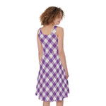 Violet And White Gingham Pattern Print Women's Sleeveless Dress