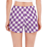 Violet And White Gingham Pattern Print Women's Split Running Shorts
