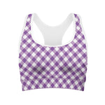 Violet And White Gingham Pattern Print Women's Sports Bra