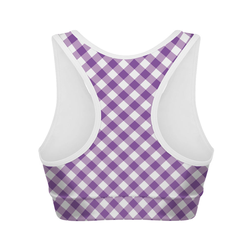 Violet And White Gingham Pattern Print Women's Sports Bra