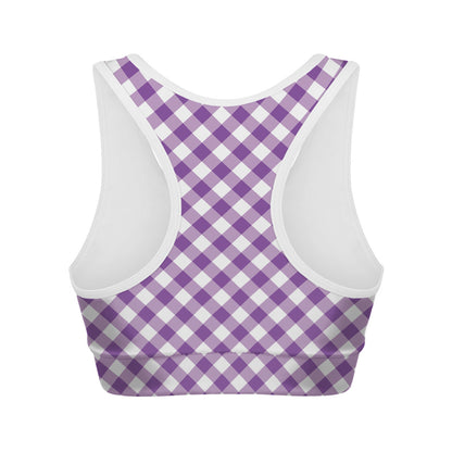 Violet And White Gingham Pattern Print Women's Sports Bra