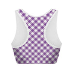 Violet And White Gingham Pattern Print Women's Sports Bra