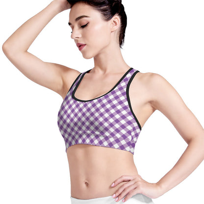 Violet And White Gingham Pattern Print Women's Sports Bra