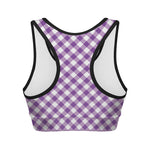 Violet And White Gingham Pattern Print Women's Sports Bra