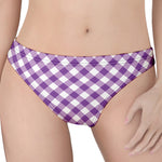 Violet And White Gingham Pattern Print Women's Thong