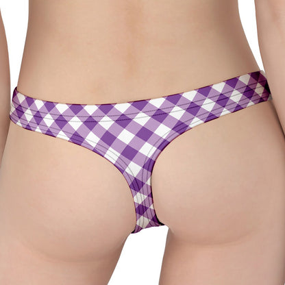 Violet And White Gingham Pattern Print Women's Thong