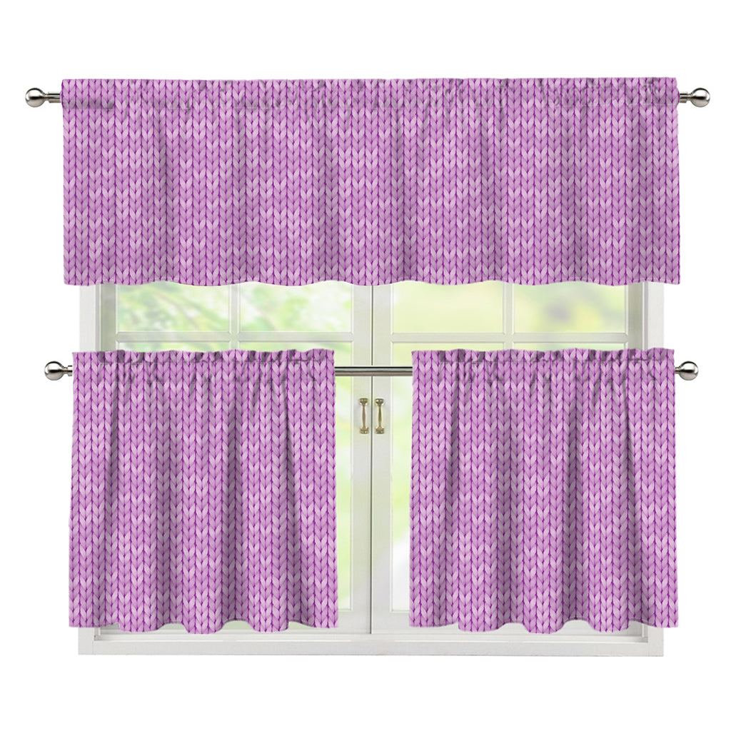 Violet Knitted Pattern Print 3 Piece Kitchen Curtains