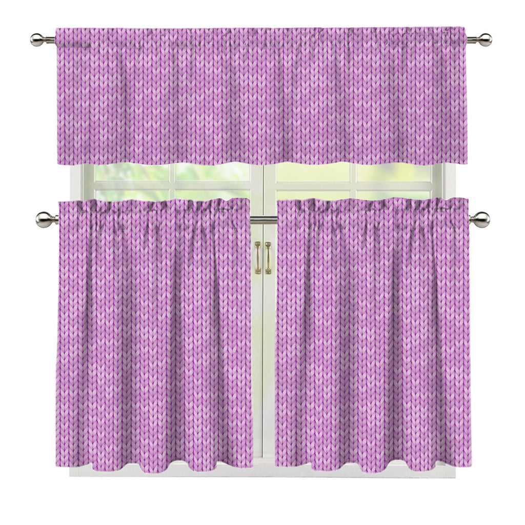 Violet Knitted Pattern Print 3 Piece Kitchen Curtains