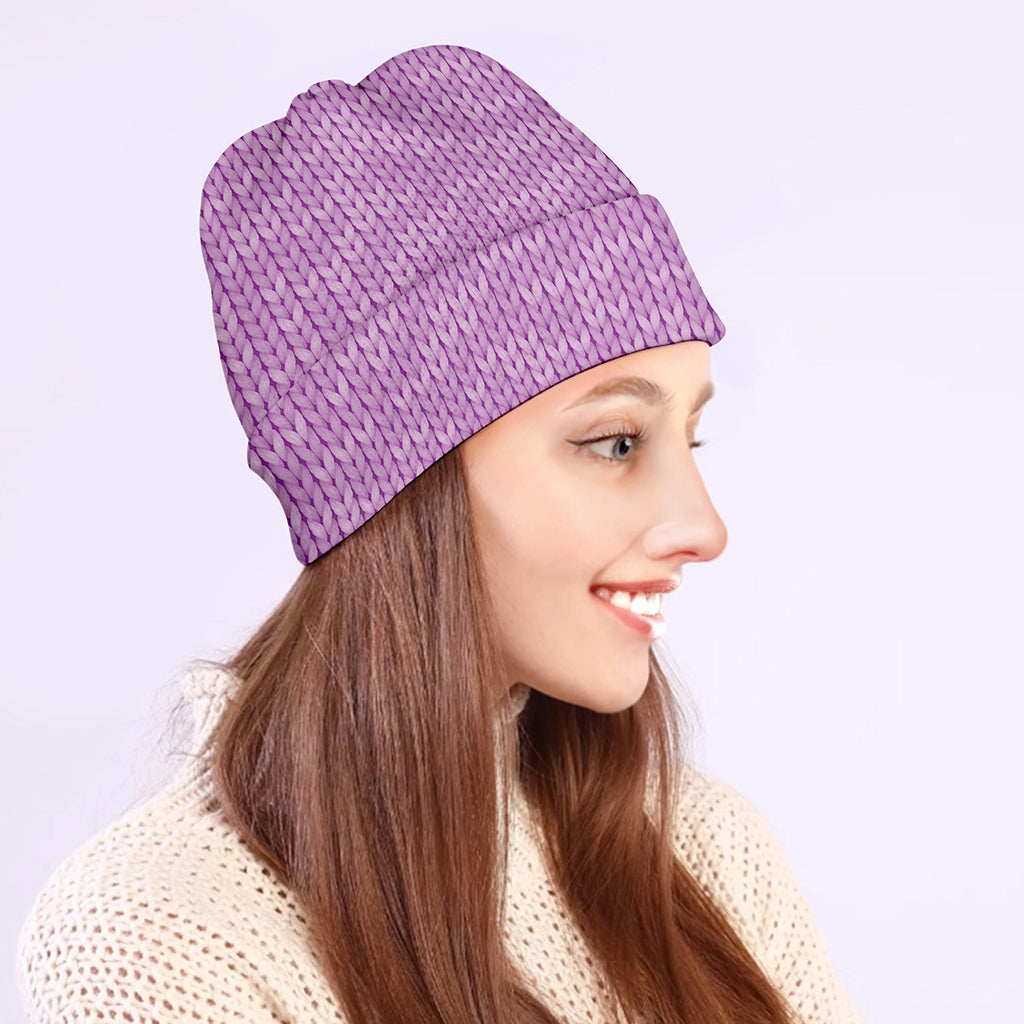 Violet Knitted Pattern Print Beanie
