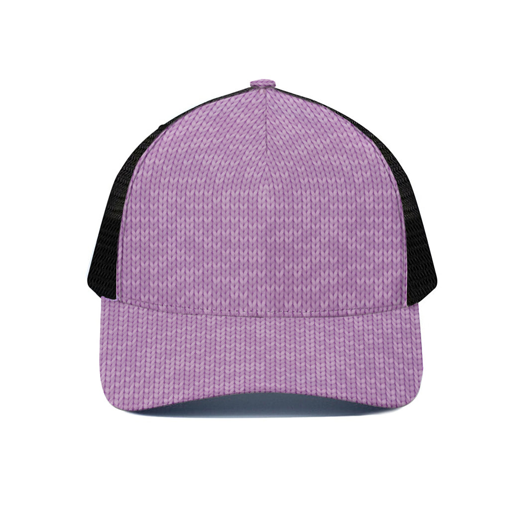 Violet Knitted Pattern Print Black Mesh Trucker Cap