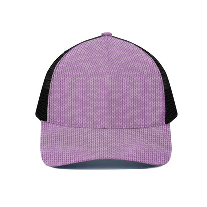 Violet Knitted Pattern Print Black Mesh Trucker Cap