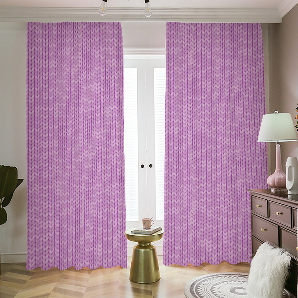 Violet Knitted Pattern Print Blackout Pencil Pleat Curtains