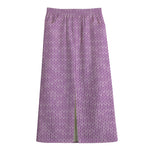 Violet Knitted Pattern Print Cotton Front Slit Maxi Skirt