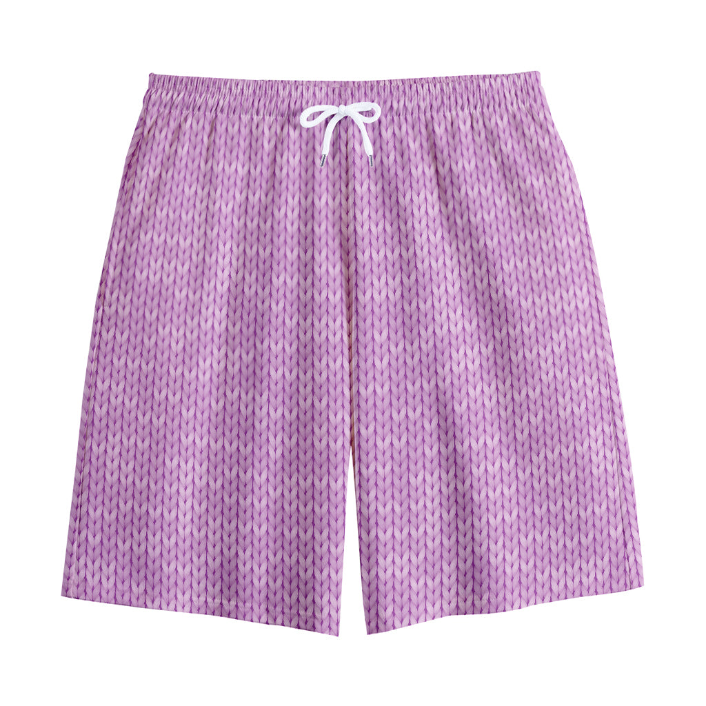 Violet Knitted Pattern Print Cotton Shorts