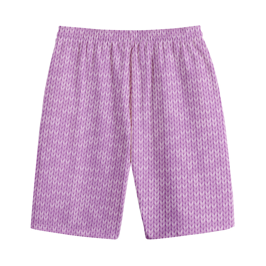 Violet Knitted Pattern Print Cotton Shorts
