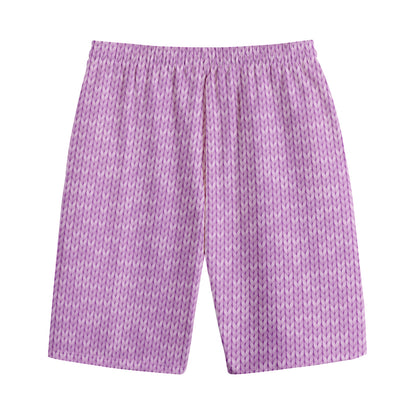 Violet Knitted Pattern Print Cotton Shorts
