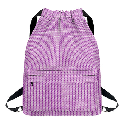 Violet Knitted Pattern Print Drawstring Backpack