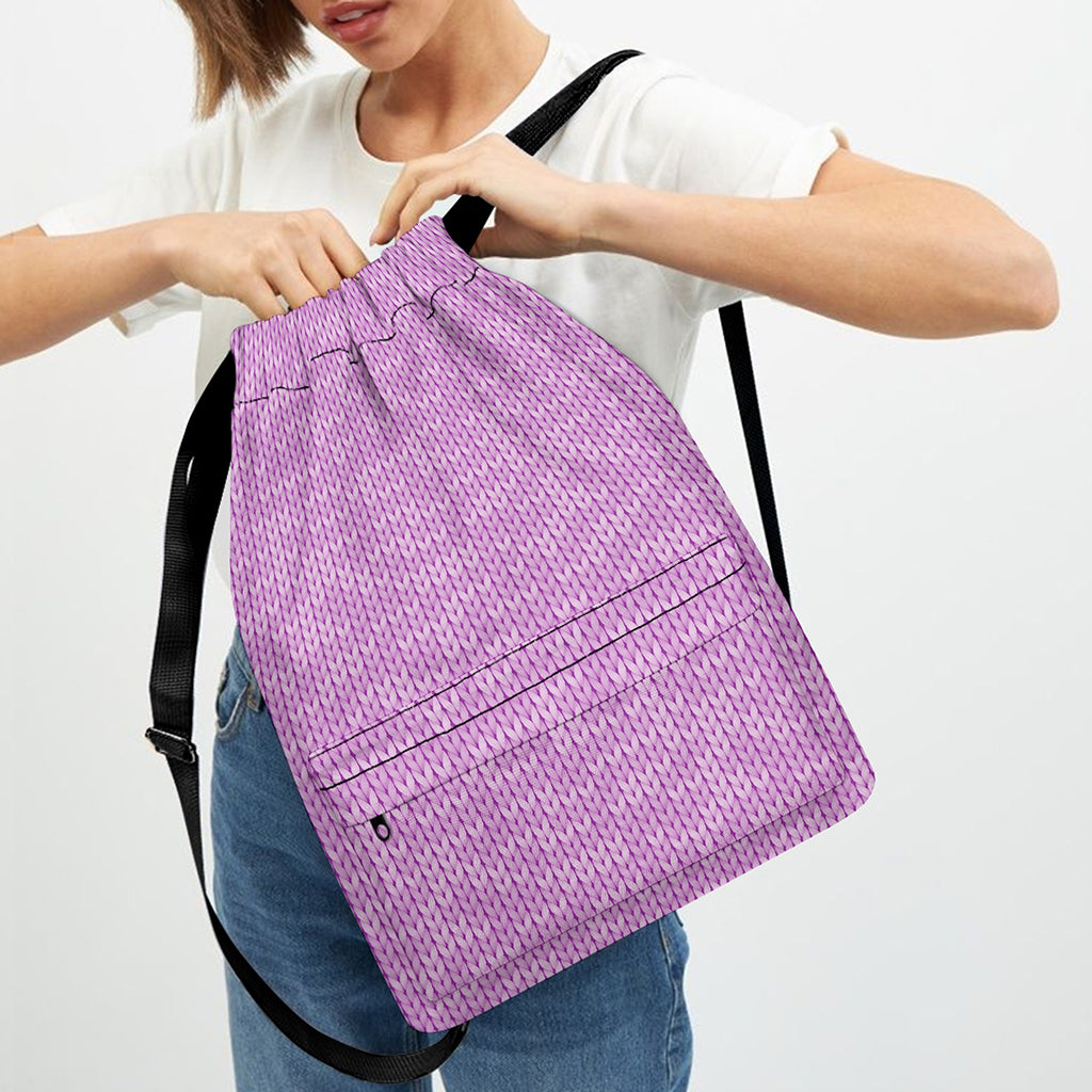 Violet Knitted Pattern Print Drawstring Backpack