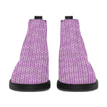 Violet Knitted Pattern Print Flat Ankle Boots