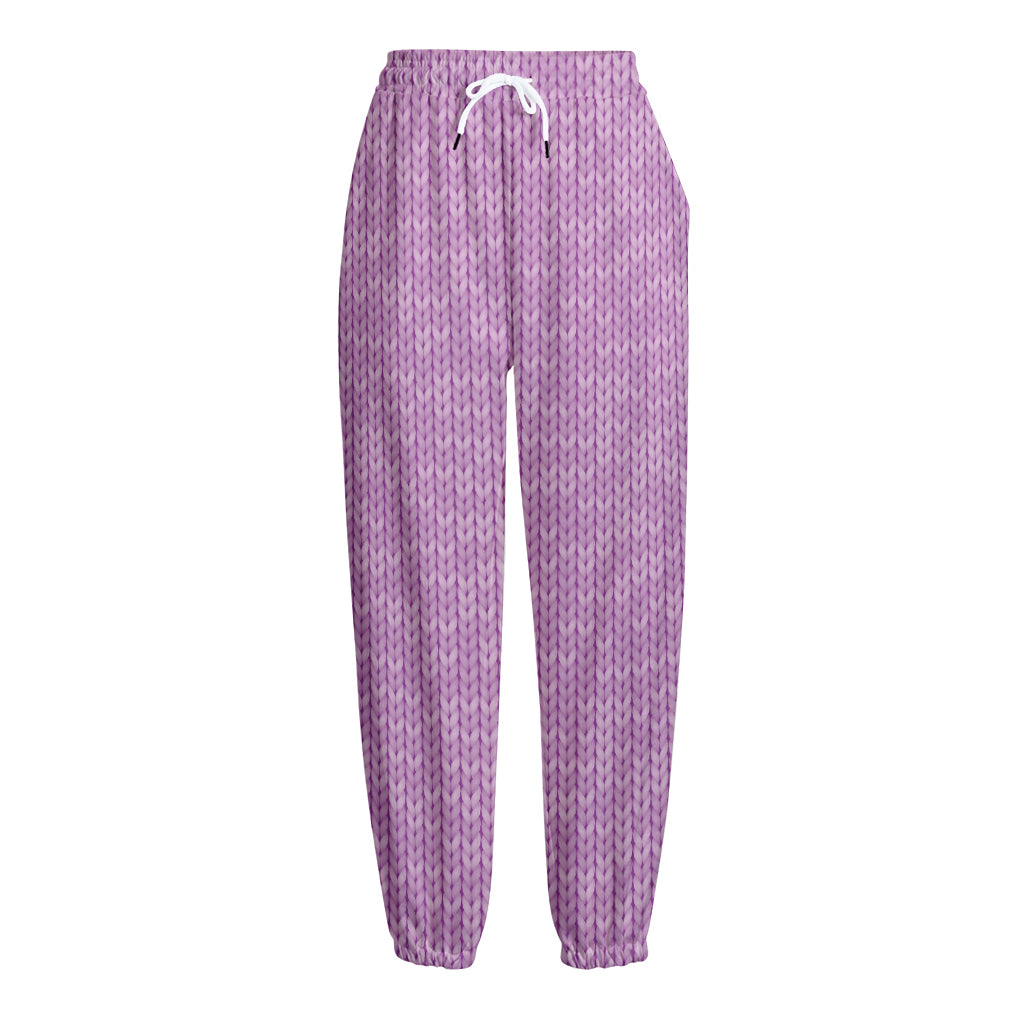 Violet Knitted Pattern Print Fleece Lined Knit Pants