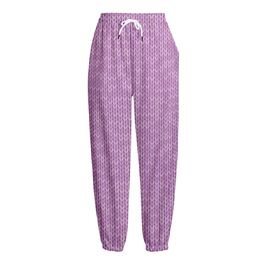 Violet Knitted Pattern Print Fleece Lined Knit Pants