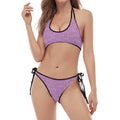 Violet Knitted Pattern Print Halter Scoop Tie Side Bikini