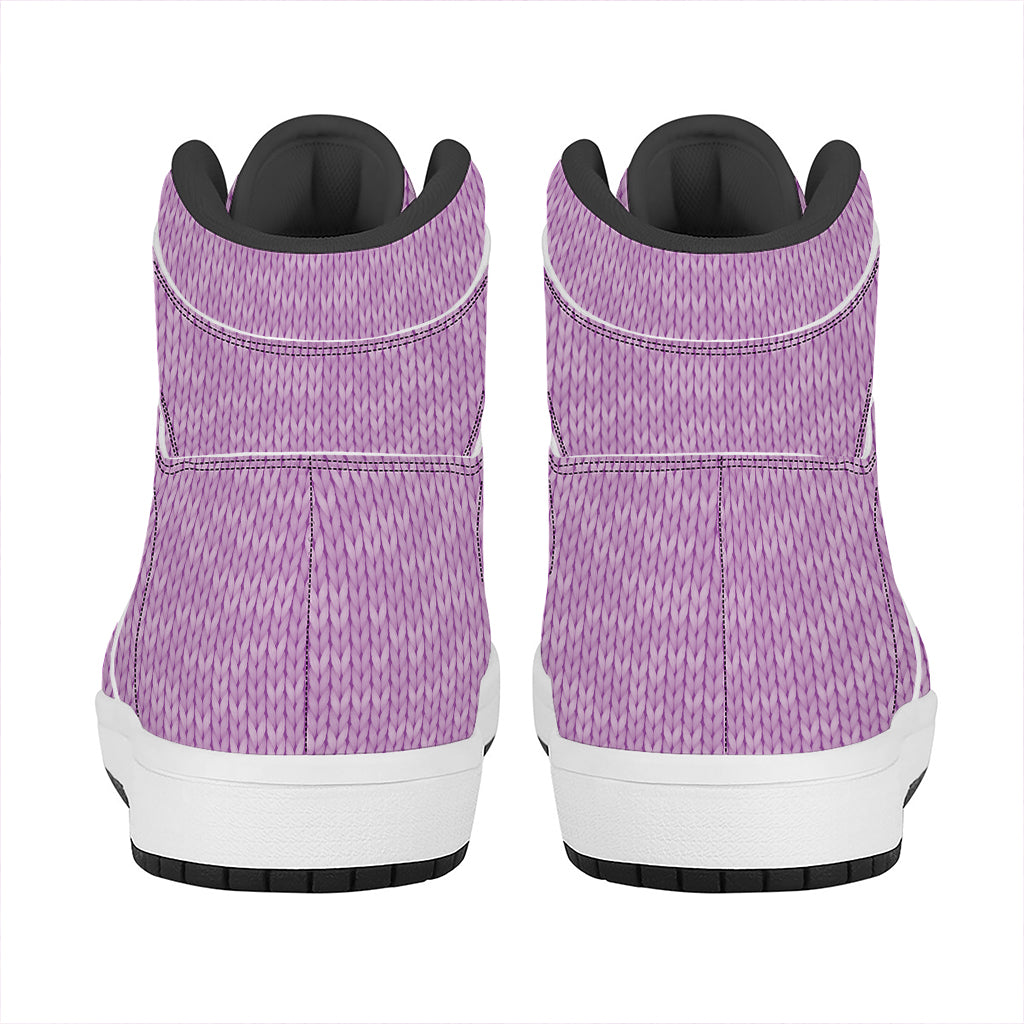 Violet Knitted Pattern Print High Top Leather Sneakers