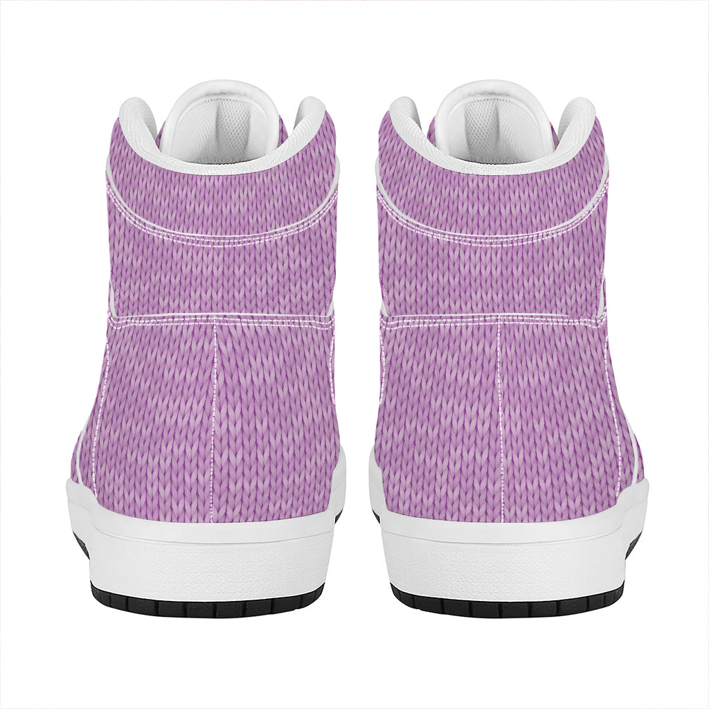 Violet Knitted Pattern Print High Top Leather Sneakers