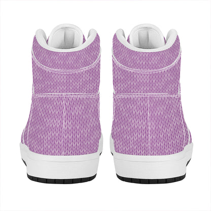 Violet Knitted Pattern Print High Top Leather Sneakers