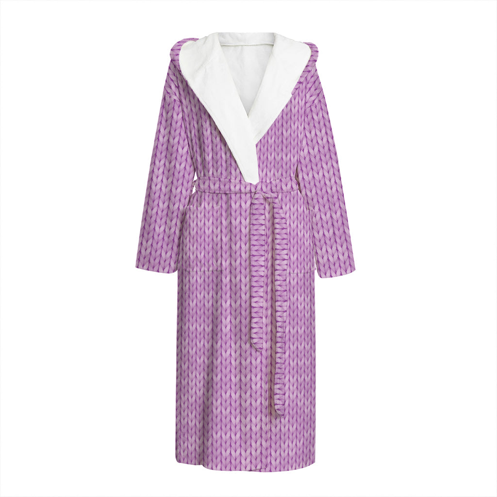 Violet Knitted Pattern Print Hooded Bathrobe