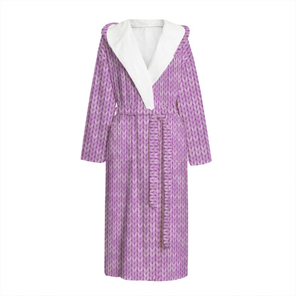 Violet Knitted Pattern Print Hooded Bathrobe