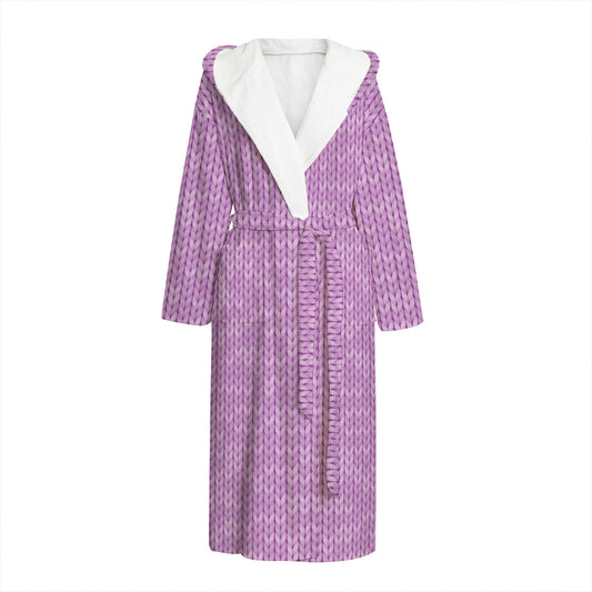 Violet Knitted Pattern Print Hooded Bathrobe