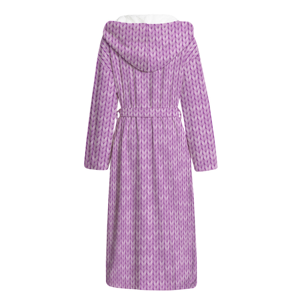 Violet Knitted Pattern Print Hooded Bathrobe