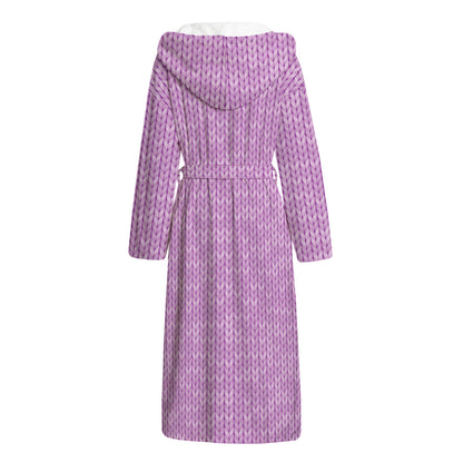Violet Knitted Pattern Print Hooded Bathrobe