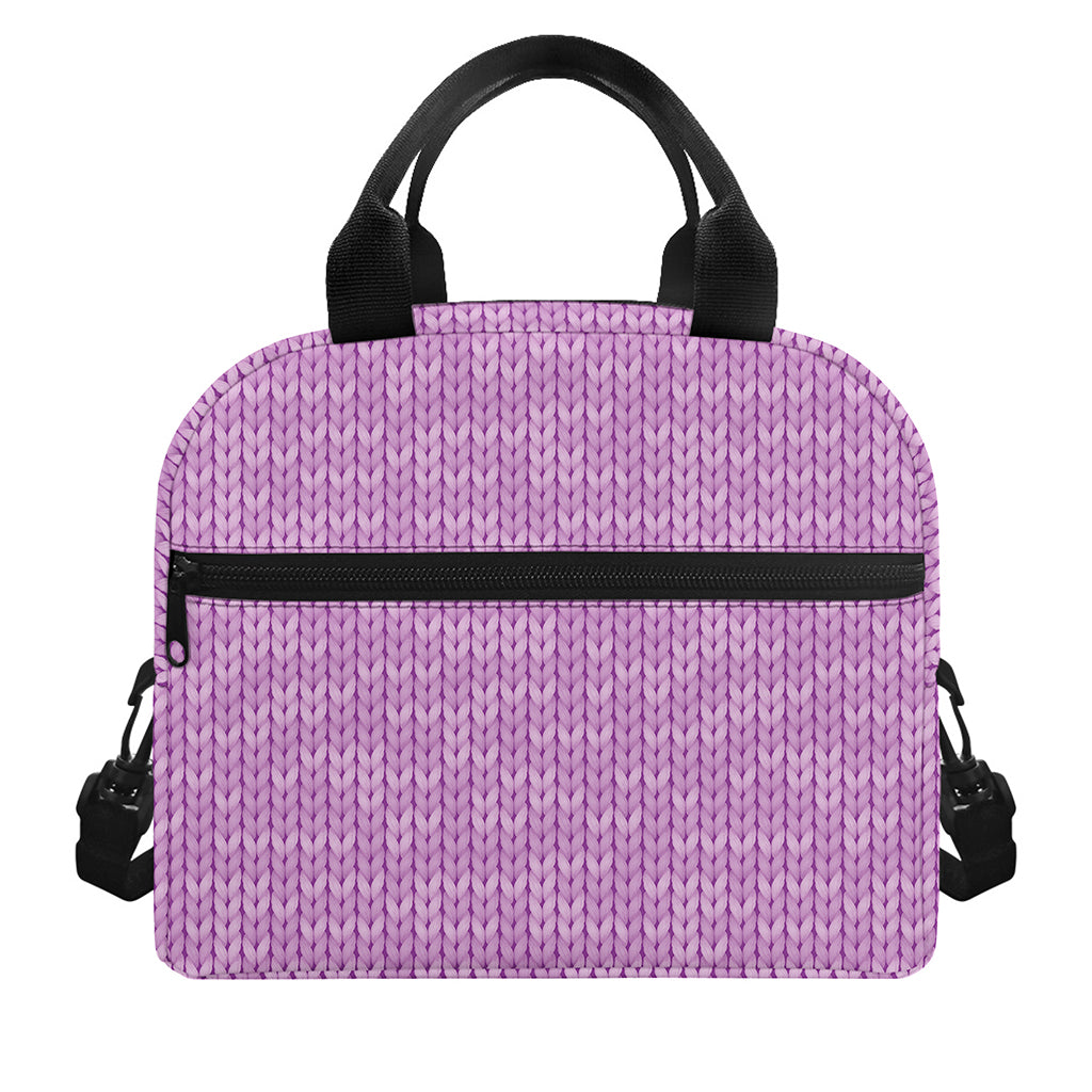 Violet Knitted Pattern Print Insulated Lunch Bag