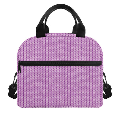 Violet Knitted Pattern Print Insulated Lunch Bag