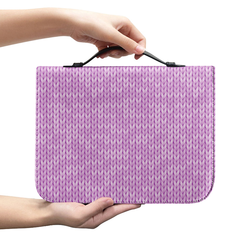 Violet Knitted Pattern Print Leather Bible Cover