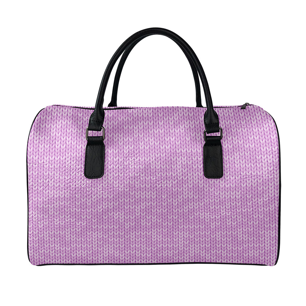 Violet Knitted Pattern Print Leather Duffle Bag