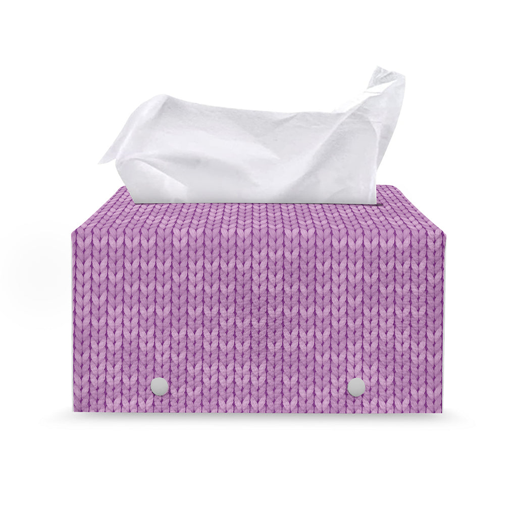 Violet Knitted Pattern Print Leather Tissue Box Cover