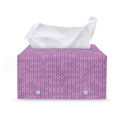 Violet Knitted Pattern Print Leather Tissue Box Cover