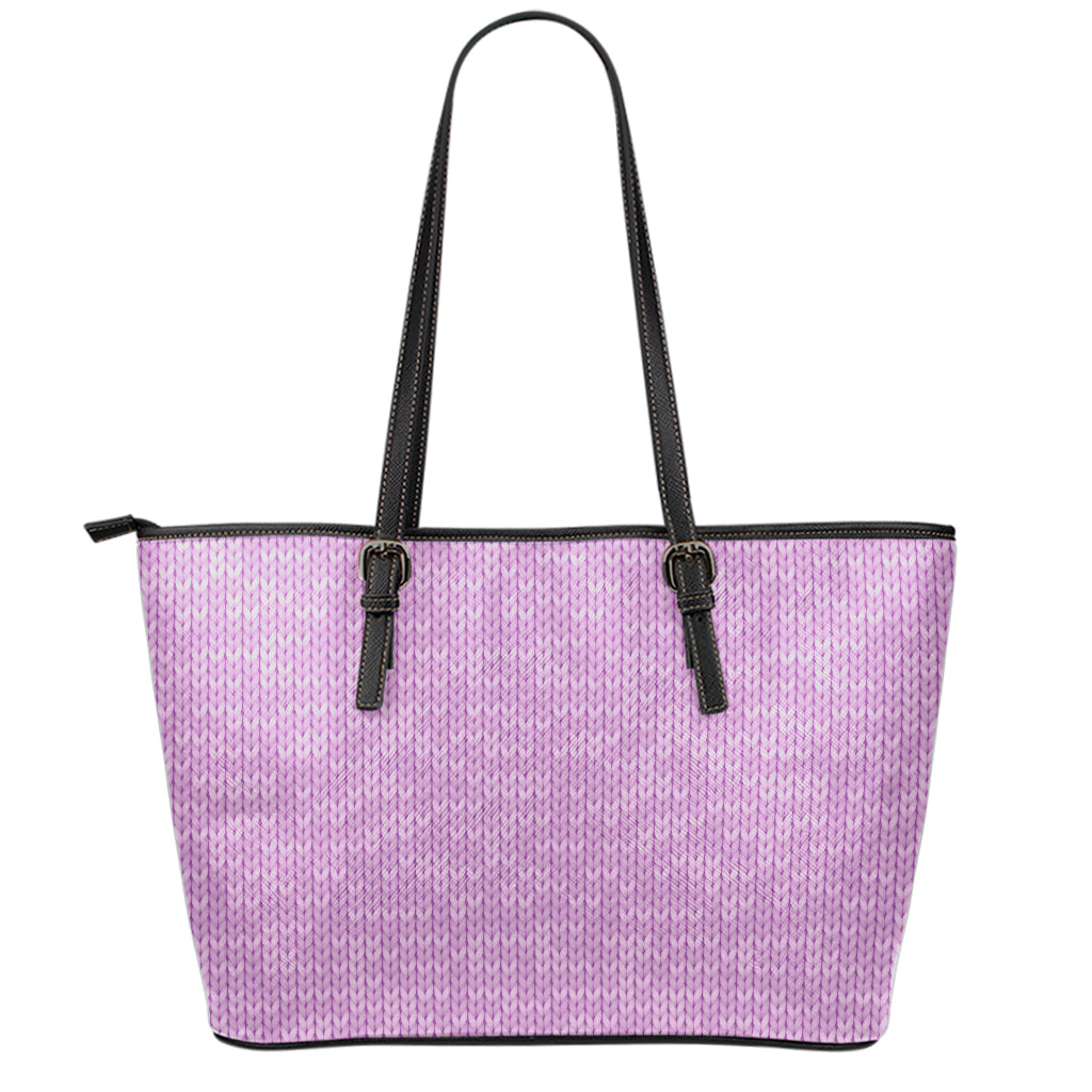 Violet Knitted Pattern Print Leather Tote Bag