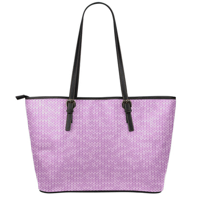 Violet Knitted Pattern Print Leather Tote Bag