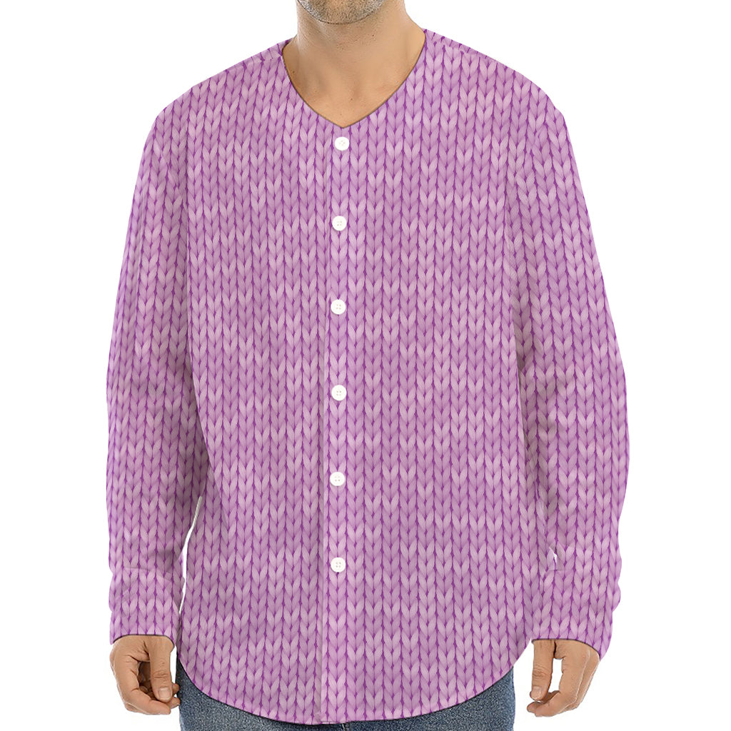 Violet Knitted Pattern Print Long Sleeve Baseball Jersey