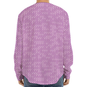 Violet Knitted Pattern Print Long Sleeve Baseball Jersey