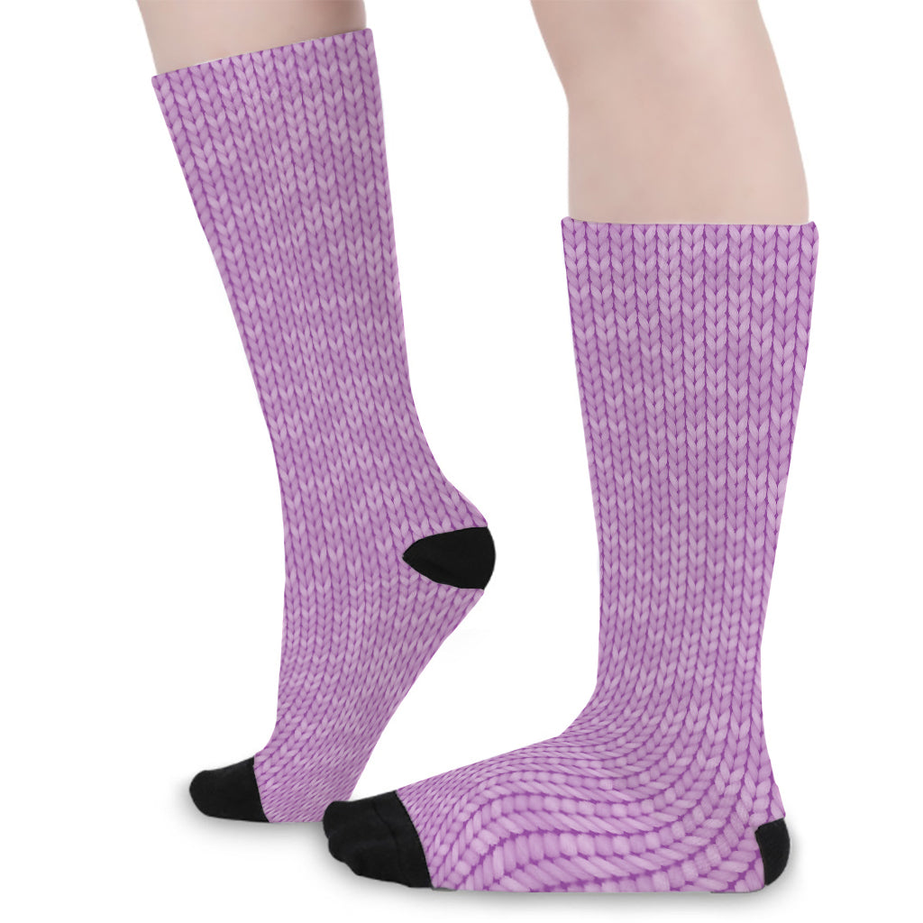 Violet Knitted Pattern Print Long Socks