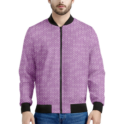Violet Knitted Pattern Print Men's Bomber Jacket