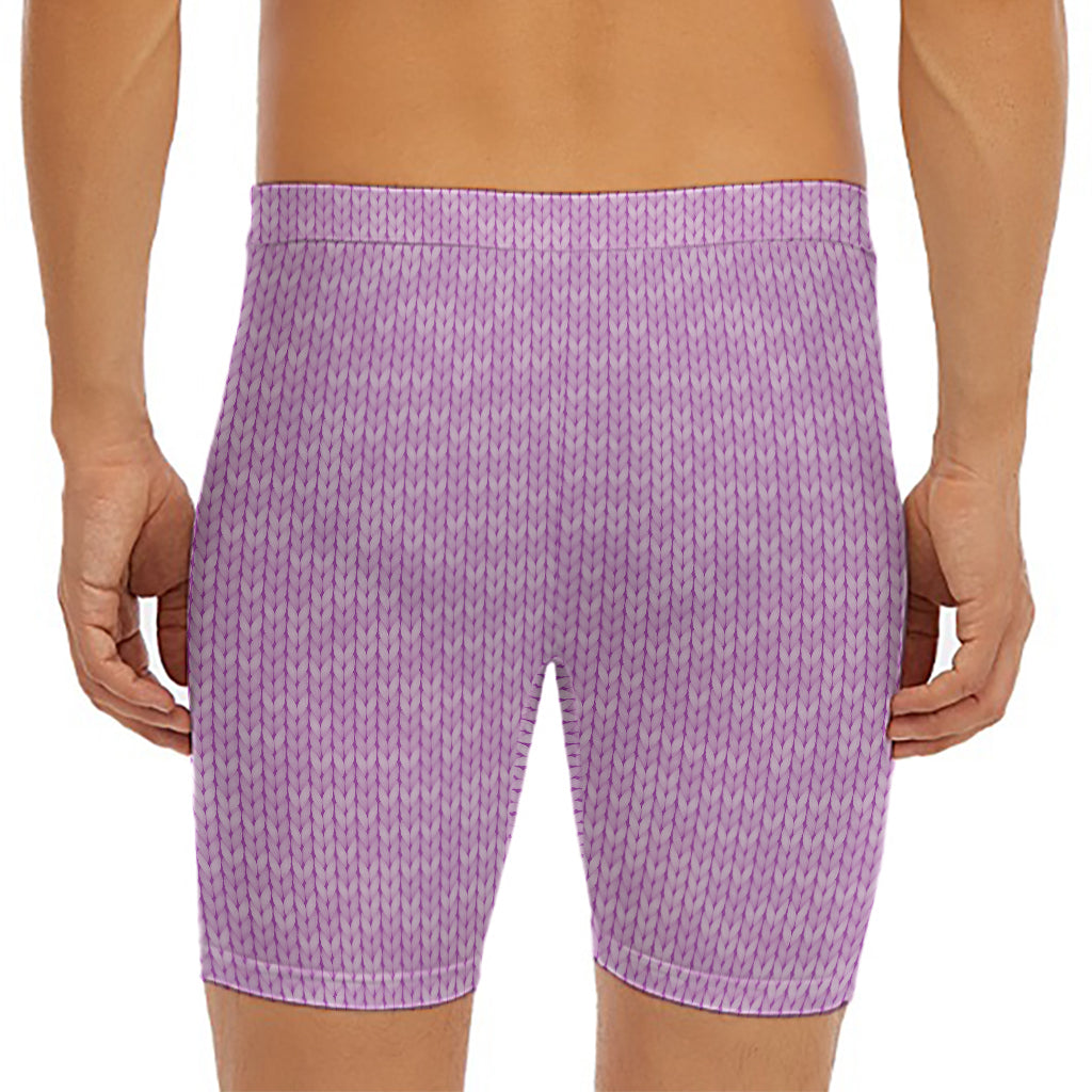 Violet Knitted Pattern Print Men's Long Boxer Briefs
